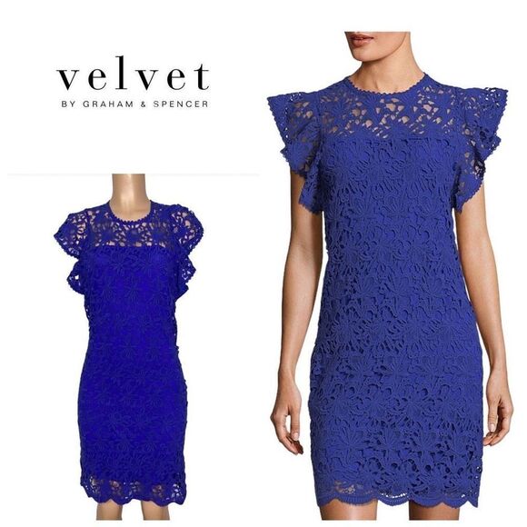 New. VELVET blue Lace-Guipure Dress. Small. Retails $179 Neimans - Picture 1 of 13